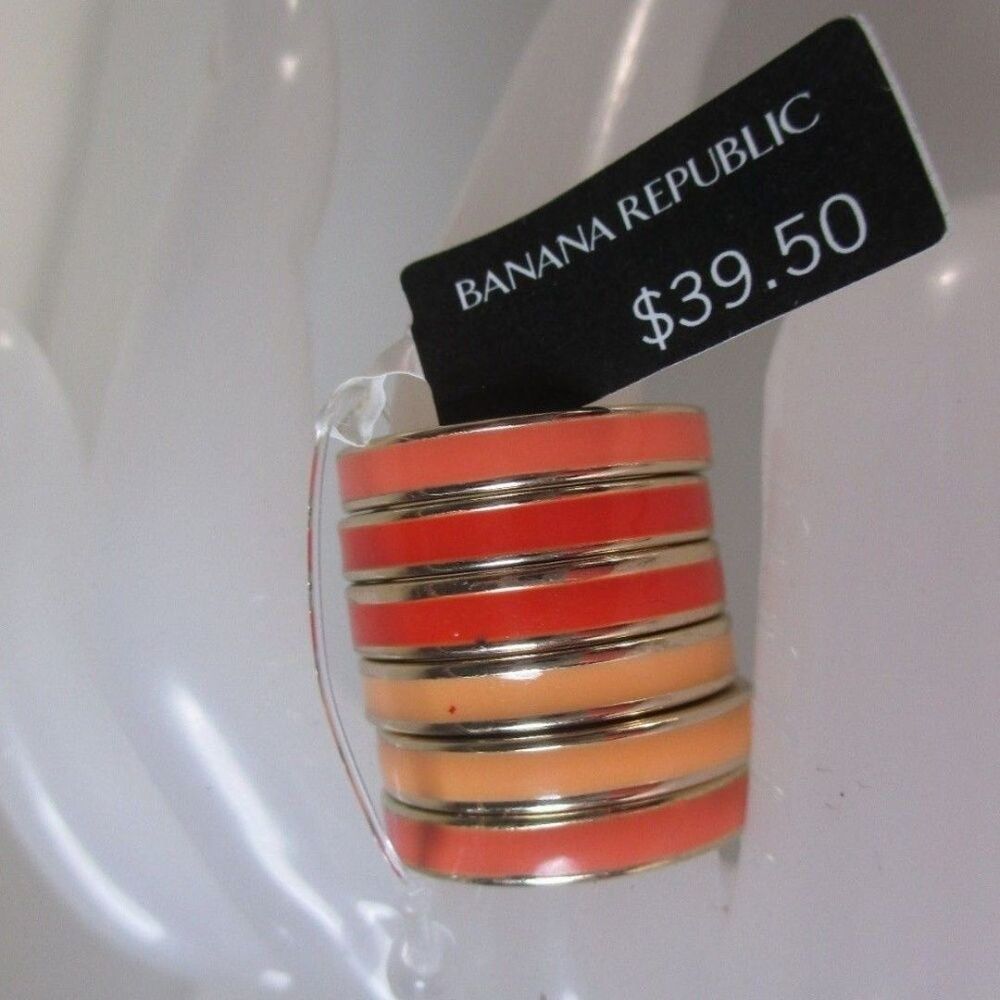 Banana Republic Ombre Gold Peach Enamel Stackable RIng set of 6 Sz 6